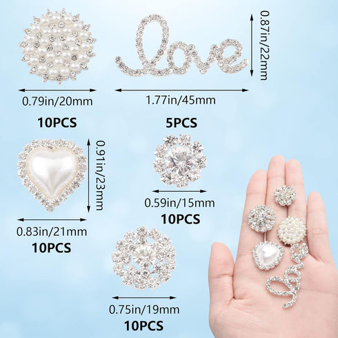 Rhinestone Flower Buttons, 45 Pcs Pearl Buttons Flat Back Rhinestone Buttons Embellishments DIY Crafts for Wedding Party Clothes Bags Jewelry Maki...