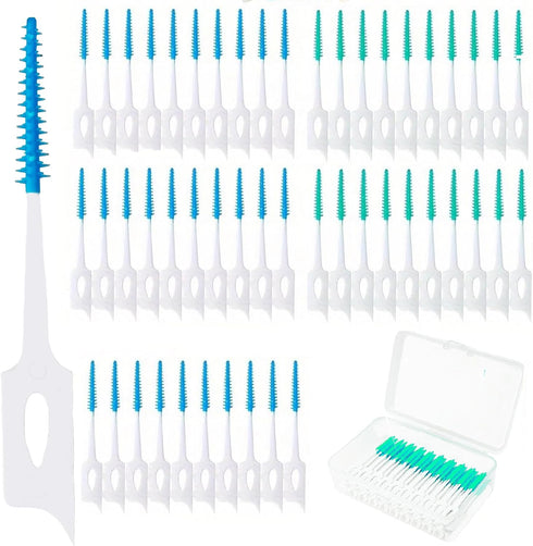 300 Pieces Dual-Use Interdental Brushes Soft Silicone, Disposable Dental Picks,Premium Dental Floss Picks for Effective Teeth Cleaning(200pcs Blue...