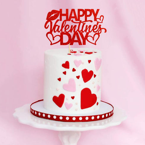 1 Pack Red Happy Valentine's Day Cake Topper Heart Love Cupcake Picks for Cake Decorations Valentine's Wedding Party Holiday Supplies...