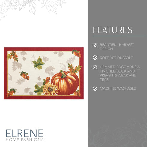 Elrene Home Fashions Swaying Leaves Bordered Fall Placemats, Seasonal Dining Table Mats, 13" W x 19" L, Set of 4...