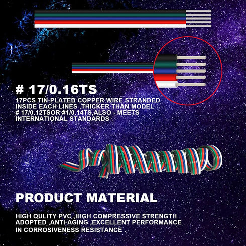 22AWG 5pin 65.6FT 20M RGBW Extension Cable Wire Line Stranded Tinned Copper for 5 Colors RGBW LED Strip Lights 3528 5050...