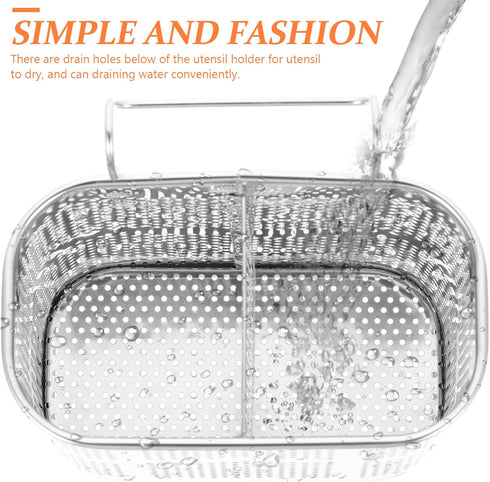 UPKOCH Stainless Steel Utensil Silverware Holder Organizer Drying Rack Basket Holder with Hooks Chopstick Holder for Dishwasher...