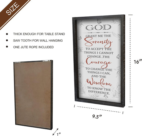 Buecasa Farmhouse God Serenity Prayer Wall Decor Sign - Religious Bible Verse Wall Art with Rustic Solid Wood Frame16x9.5 Inches Vertical...