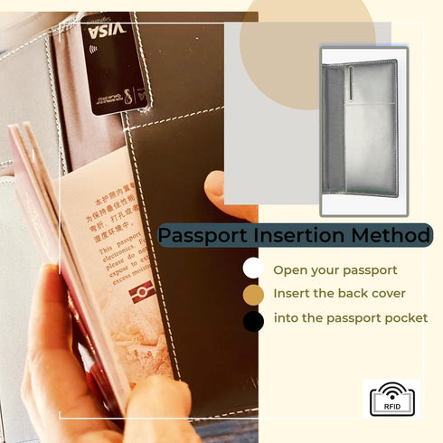 RFID Blocking Slim Minimalist Long Travel Wallet Genuine Leather Passport Holder Travel Cover (Dark Blue)...