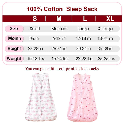 PHF 100% Cotton Baby Sleep Sack, 0-6 Months Baby Wearable Blanket, 2-Way Zipper Infant Sleeping Sack for Baby Boys Girls, 2 Pack Comfy Small Size ...