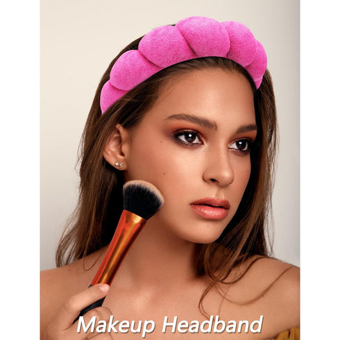 VELSCRUN 6 Pcs Rose Pink Bubble Puffy Sponge Spa Headband Wristband Set, Spa Headbands for Wash Face, Makeup Headband, Facial Skincare Headbands W...