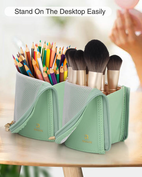 MONSTINA Makeup Brush Organzier Bag,High Capacity Portable Stand-Up Makeup Brush Holder,Professional Artist Makeup Brush Sets Case Waterproof Dust...