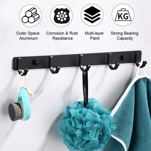 Wall Hooks Racks Stainless Steel Haning Row Hooks for Coat Hat Towel Purse Robes Mudroom Bathroom Entryway (Black, 2 Packs)...