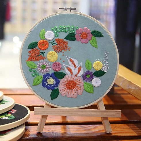 OXYPLAY 3 PCS Hand Embroidery Material Kit for Beginners, DIY Material Kit, Embroidery Starter Kit, Embroidery Cloth, Needle, Hoop, Thorn Flower H...