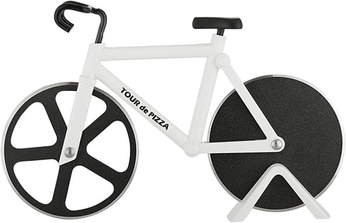 Bicycle Pizza Cutter - TOUR de PIZZA - Dual Stainless Steel Non-Stick Cutting Wheels - Display Stand - The Bike Pizza Cutter is Dishwasher Safe...
