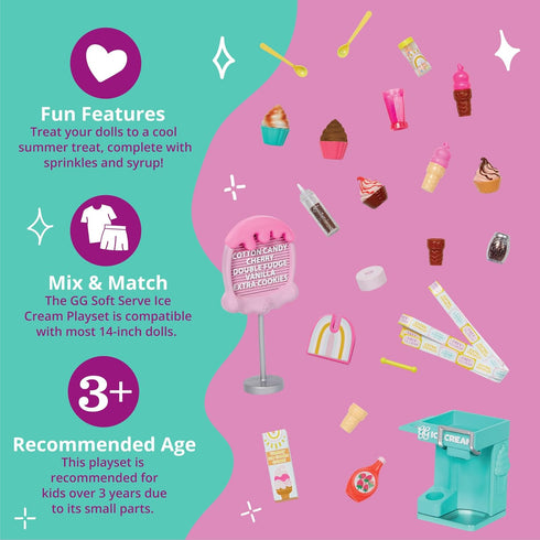 Glitter Girls – Ice Cream Set – Accessories for 14-inch Dolls – Soft-Serve Machine, Cones, Syrup – Menu Stand & Ticket Dispenser – 3 Years + – GG ...