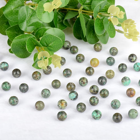 10mm 100pcs Natural Stone Beads African Turquoise Round Genuine Stone Beading Loose Gemstone Hole Size 1mm DIY Charm Smooth Beads for Bracelet Nec...