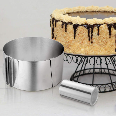 6-12 Inch Stainless Steel Adjustable Cake Mold Ring Mousse Baking Mould with Collars, 4 x 394 Inch Clear Strips, Transparent Rolls, Mousse Acetate...