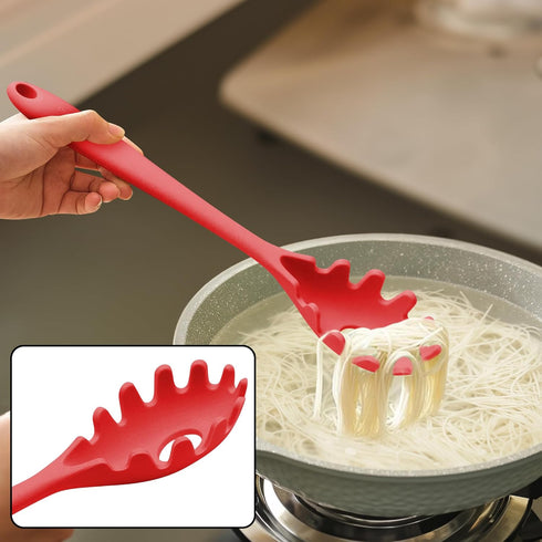 Silicone Cooking Spoons, Heat Resistant Large Silicone Pasta Slotted Spoon Solid Basting Spoon set for Nonstick Cookware, BPA Free Black Kitchen S...