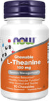 NOW Supplements, L-Theanine 100 mg with Inositol and Taurine, Tension Management*, 90 Chewables...