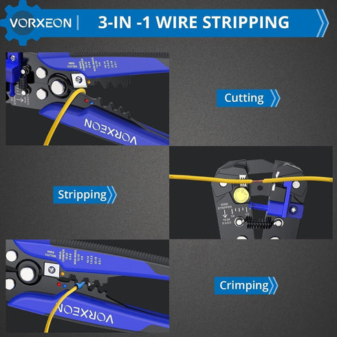 Self Adjusting Wire Stripper 3-in-1 Wire Stripper/Cutter/Crimper 12 Inches Suitable for 10 AWG to 24 AWG wire, 0.2 to 6mm², For Computer, Applianc...