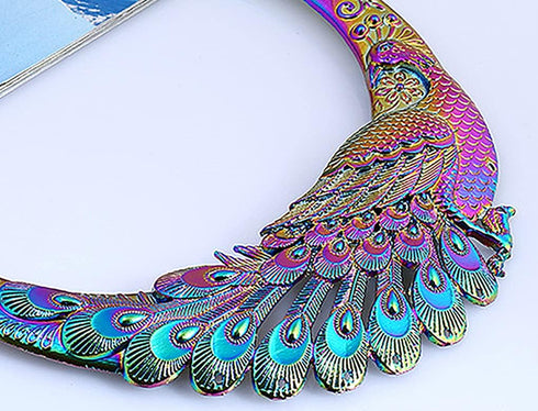 Vintage Ethnic Carved Peacock Necklace Chunky Collar Choker Jewelry Necklace for Women...
