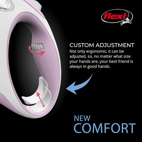 FLEXI New Comfort Retractable Dog Leash (Tape), Ergonomic, Durable and Tangle Free Pet Walking Leash for Dogs Up to 55 lbs, 16 ft, Medium, Pink/Ro...