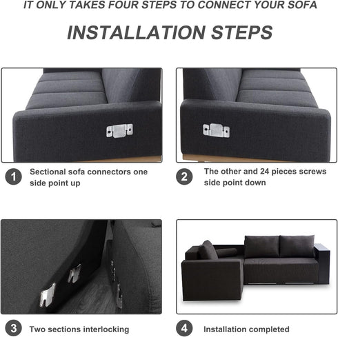 4 Pcs Sectional Couch Connectors Metal Couch Clips Sofa Connector Interlocking Furniture Connector with 10 Pcs Screws...