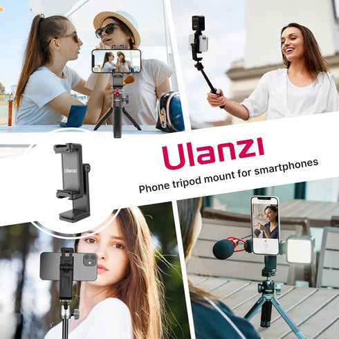 ULANZI ST-22 Phone Tripod Adapter Mount, Adjustable Cell Phone Holder with 2 Cold Shoe, Universal Smartphone Clamp, Vertical Horizontal Bracket fo...