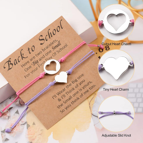 YELUWA 2 Pcs Back to School Gift, First Day of School Gift, Lovely Charm Bracelets Set for Daughter/Son from Mother Mommy and Me Jewelry with Gift...