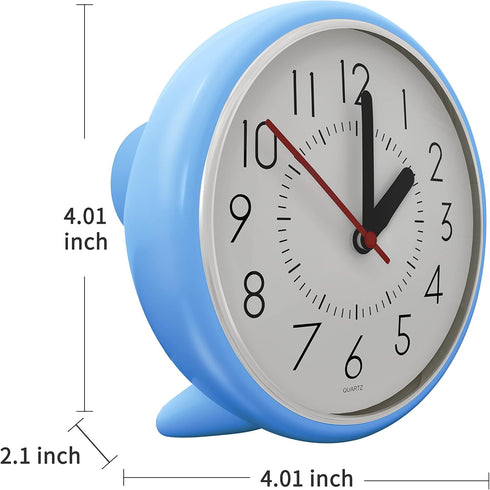 Suction-cup Waterproof Bathroom Clock, Desktop Clocks for Bathroom, 4 Inches Silent Non-Ticking Prevent Mist Wall Clock Light Blue...