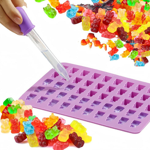 4 Pack: Bear,Dinosaur,Fruits,Vegetables Gummy Candy Molds; Mini Silicone Gummy Candy Chocolate Molds, Dessert DIY Cake Mould, Baking Pan,Kitchen T...