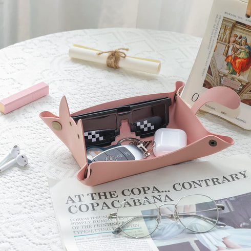 Cute Cat Shaped Leather Valet Tray,Cat Dice Tray,Premium Catchall Tray, Jewelry Tray, Folding Travel Organizer,Decorative Desk Organizer, Foldable...