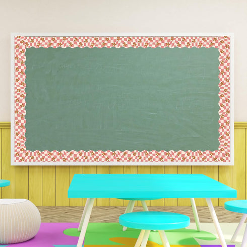 Whaline 98.4ft Retro Groovy Bulletin Board Borders Pink Brown Checkered Flower Die-Cut Rolled Bulletin Board Trim for School Classroom Office Chal...