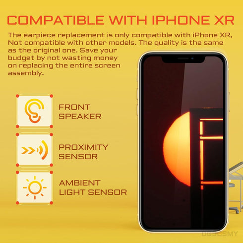 for iPhone XR Earpiece Front Speaker Replacement Repair 6.1" OEM Ear Module with Ambient Light Sensor Proximity Sensor Flex Cable Connector Fix To...