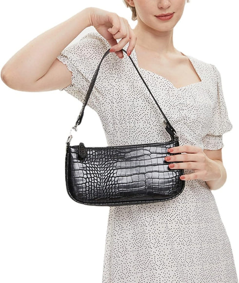 Retro Classic Crocodile Pattern Clutch Shoulder Tote HandBag with Zipper Closure Small Purse for Women...