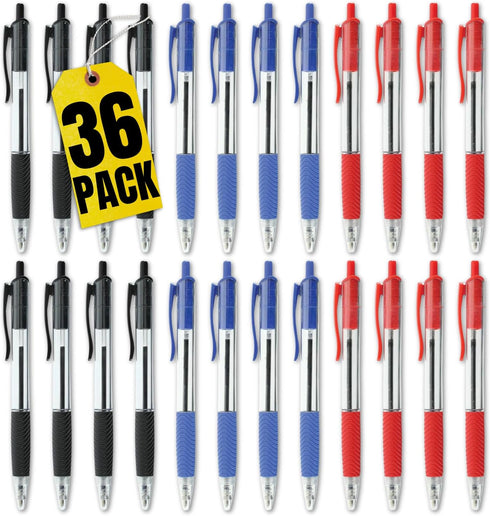 1InTheOffice Retractable Ballpoint Pen, Medium Point, 1.0mm, 12 Black, 12 Blue & 12 Red Pens, 36 Pack...