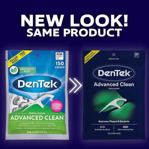 DenTek Triple Clean Advanced Clean Floss Picks, No Break & No Shred Floss, 150 Count, Pack of 3...