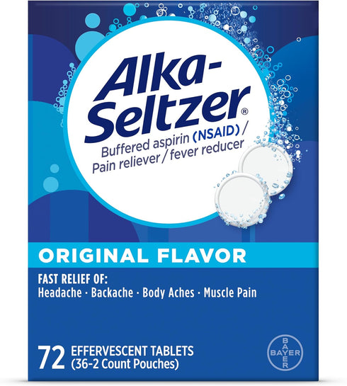 Alka-Seltzer Effervescent Tablets Original Flavor, Fast Multi-Symptom Relief from Headache and Body Ache, Dissolvable Effervescent Fizzy Tablets, ...