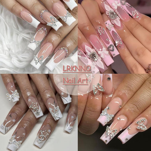 20Pcs Silver Butterfly Bow Nail Charms LRKNNO Shiny 3D Butterfly Nail Gems Charms for Nails Alloy Bows Nail Rhinestones Crystals Butterfly Nail Ar...