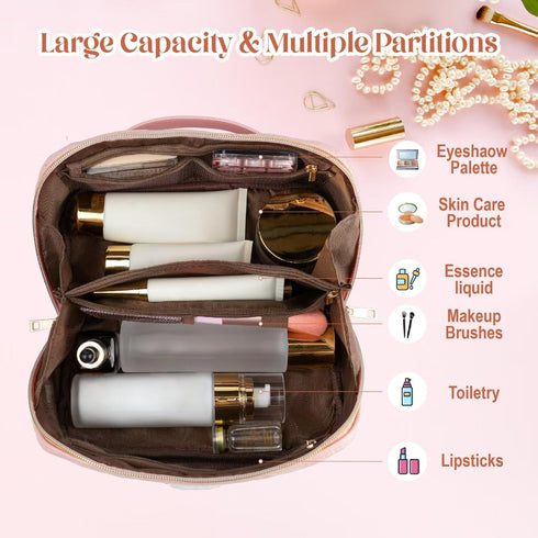 Initial Makeup Bag, Quilted Letter Cosmetic Bag Cute Make Up Bag with Handle Portable Travel Toiletries Bag Pink, Personalized Birthday Gift for W...