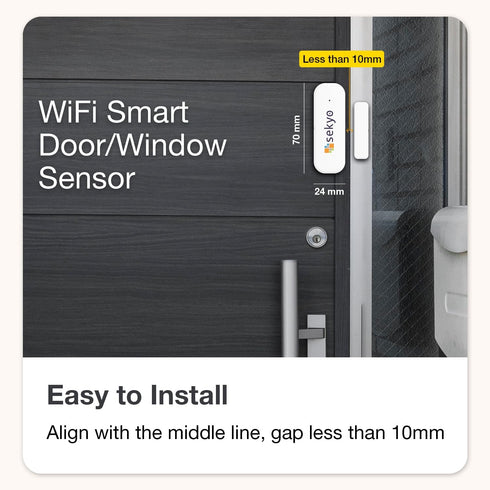 Smart Wifi Door Window Sensor Detector Alarm | Free App Alert, Works with Tuya Smart Life Devices, Compatible with Alexa, Google Home, Siri, Wirel...