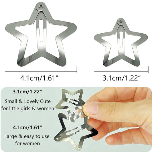 30 PCS 1.22" Star Hair Clips Snap Hair Barrettes Non Slip Star Hair Accessories for Girls Women 2000s Y2K Silver Metal Hair Clips...