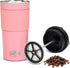 Portable French Press Travel Mug (15oz) - Stainless Steel & Double Wall Vacuum Pink Coffee Maker – Single Serve French Press for Travel, Home, Off...