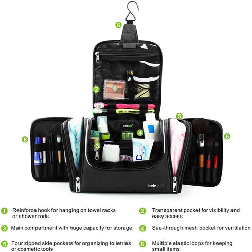 LAVIEVERT Toiletry Bag/Makeup Organizer/Cosmetic Bag/Portable Travel Kit Organizer/Household Storage Pack/Bathroom Storage with Hanging for Busine...