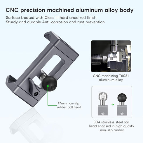 FANAUE Aluminum Phone Holder with 17mm Ball Head Compatible with Garmin mounts and 17mm Double Aocket Arm & Bike Motorcycle Phone Mount for 6-8.5"...