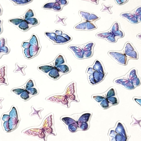 Butterfly Nail Art Stickers 5D Self-Adhesive Spring Nail Stickers for Nail Art Blue Pink Butterfly Nail Deals 3D Embossed Nail Design Nail Art Sup...