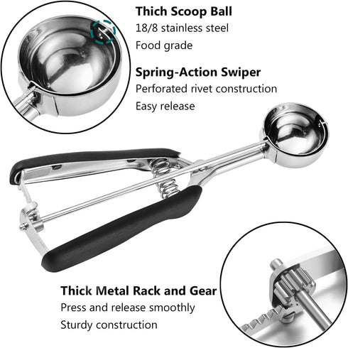 Small Cookie Scoop 1 Tablespoon, Cookie Dough Scoop, 1 Tbsp Cookie Scoops for Baking, Melon Baller Scoop, Comfortable Grip, Non-Slip, Smooth Relea...