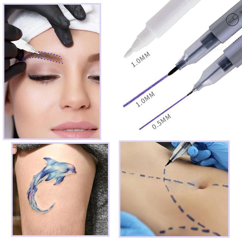 Surgical Skin Marker Professional 10Pcs Sterile Tattoo Stencil Tip Markers Pen Scribes with Paper Ruler Individually Wrapped White Violet for Micr...