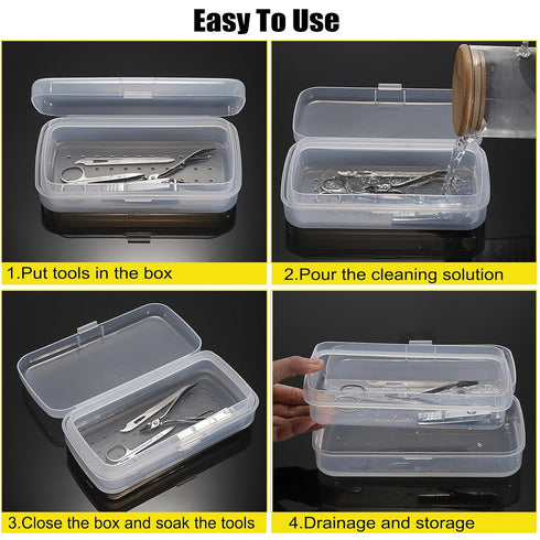 JUXYES Plastic Sterilizing Tray for Nail Art Accessories Tools, Portable Nail Art Tool Sterilizer Tray with Strainer, Fully Transparent Storage Bo...