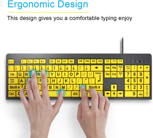 Large Print Computer Keyboard, Wired USB High Contrast Keyboard with Oversized Print Letters for Visually Impaired Low Vision Individuals (Yellow+...