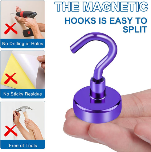 LOVIMAG Magnet Hooks, Strong Magnets,80Lb Magnetic Hooks Heavy Duty, Purple Strong Magnetic Hooks for Cruise Cabins,Magnetic Hooks for Refrigerato...