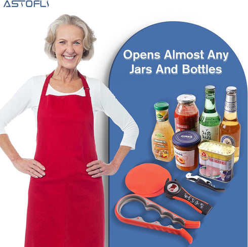 Astofli 5 Pack Jar Opener For Seniors With Arthritis, Easy Twist Lid Opener Jar Opener For Opening Jars With 2 PCS Rubber Jar Gripper, Multi Can O...