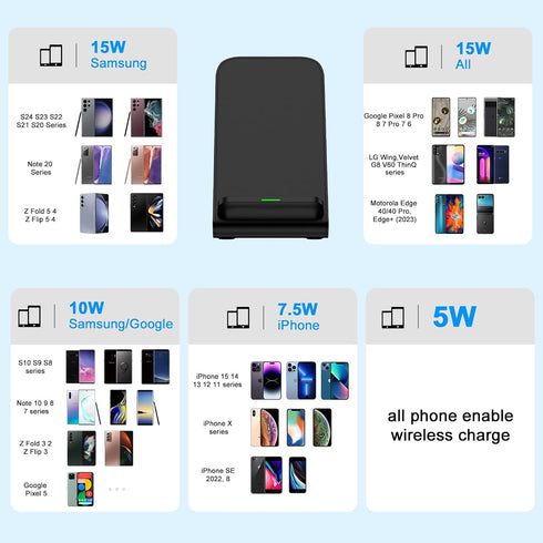 Fast S24 Ultra Samsung Wireless Charger Stand, 2 Pack 15W Cordless Charging Station for Samsung Galaxy S24 Plus S23 FE S22 S21 Z Flip 5, iPhone 15...