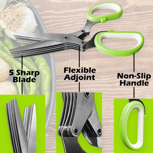 Herb Scissors, Kitchen Herb Shears Cutter with 5 Stainless Steel Blades and Cover, Chop Herbs and Greens Kitchen Multipurpose Cutting Shear Anti-r...